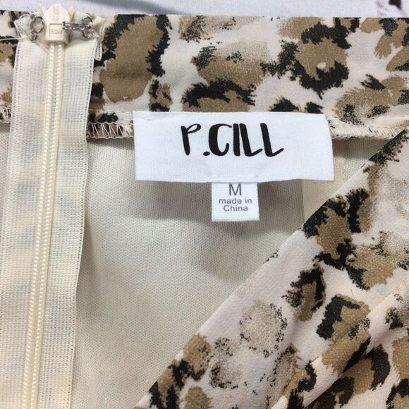 P Cill Midi Skirt Women's Size M Brown/Cream/Black Animal Print Ruching Lined - Picture 2 of 7